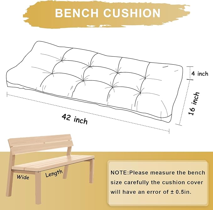 Bench Cushion 42 Inch - Luxury Chenille, High-Density Memory Foam, Non-Slip Bottom, Soft Durable Indoor Tufted Long Seat Cushion for Window Garden Furniture (Ivory, 42x16x4 Inch)