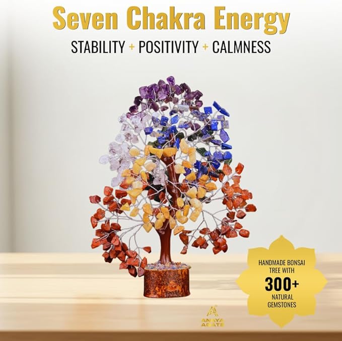 7 Chakra Tree of Life Handmade Gemstone Bonsai Trees, Crystals and Healing Stones Feng Shui Money Tree for Home Office Desk Decor, Positive Energy, Good Luck, Spiritual Birthday Gifts for Women