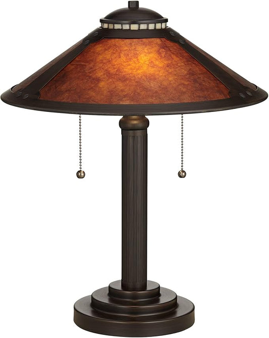 Robert Louis Tiffany Mica Collection Mission Tiffany Style Desk Table Lamp 18 1/2" High Rustic Oil Rubbed Bronze Natural Mica Shade Decor for Bedroom House Bedside Nightstand Home Office Reading