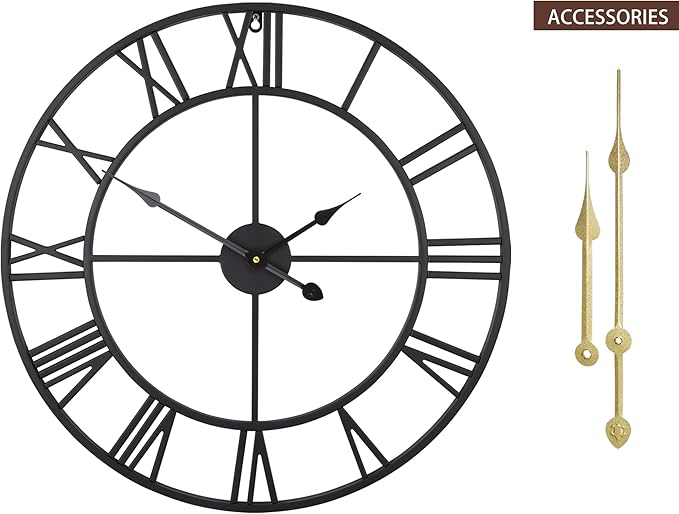 Large Wall Clocks for Living Room Decor, 18 Inch Round Black Metal Silent Non Ticking Battery Operated Jumbo Numerals Modern Vintage Decorative Clock Wall for Bedroom,Kitchen,Office,Farmhouse