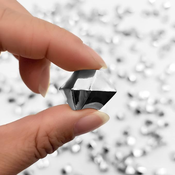 Acrylic Vase Fillers 16 * 22mm 250 PCS, Silver Fake Ice Cubes, Acrylic Ice Cubes Clear Rocks Fake Diamonds Clear Acrylic Vase Filler