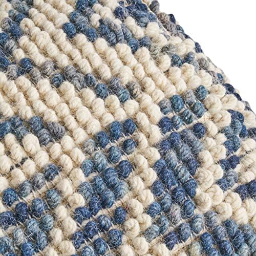 Foamma Pouf Ottoman Natural and Blue, 16"x16"x16" - Square Ottoman Foot Rest for Living Room and Bedroom, Pouf Footstool with Handcrafted Wool Cover, Foot Rest for Couch, Boho Furniture for Home