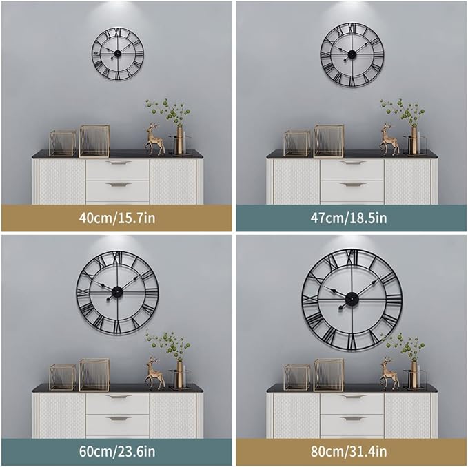 Large Wall Clocks for Living Room Decor, 24 Inch Round Black Metal Silent Non Ticking Battery Operated Jumbo Numerals Modern Vintage Decorative Clock Wall for Bedroom,Kitchen,Office,Farmhouse