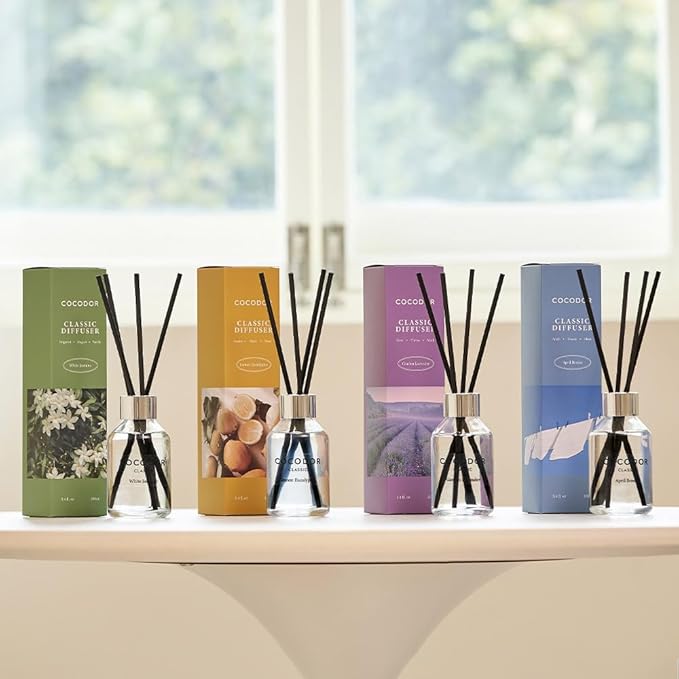 COCODOR Classic Reed Diffuser/White Jasmine/3.4oz(100ml)/1 Pack/Fragrance Scent Essential Oil with Stick Diffuser Set for Home Bathroom Shelf Décor