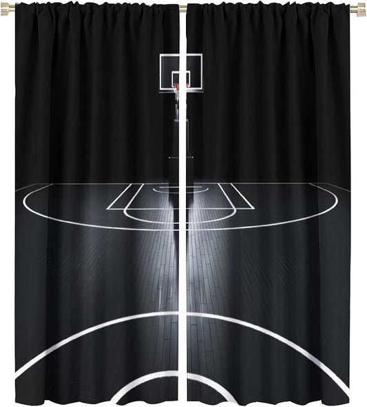 JESTRONRY Basketball Sports Curtain,Basketball Court Sports Theme Room Darkening Door Window Rod Pocket Curtain for Teen Boys Bedroom Living Room Decor W42xL54in