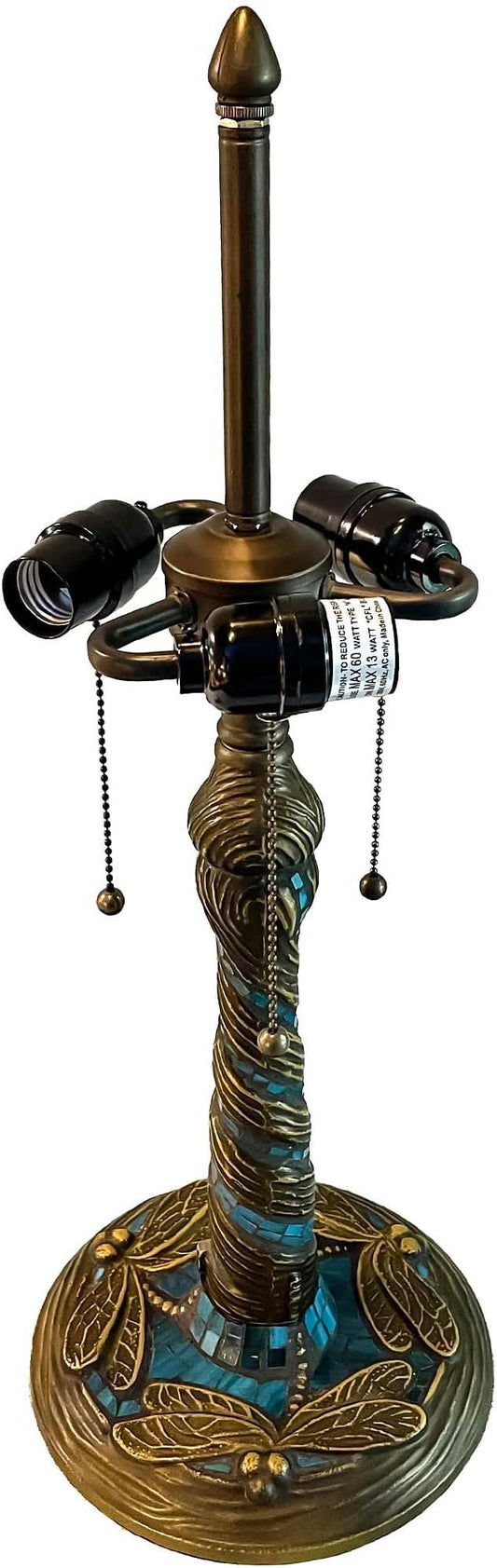 Bieye LB002 Tiffany Style Twisted Dragonfly Table Lamp Base for 16" Wide Lampshade - Made of Metal - Decorated with Stained Glass Mosaic (Antique Brass, 8.27"Wx23.23"H)