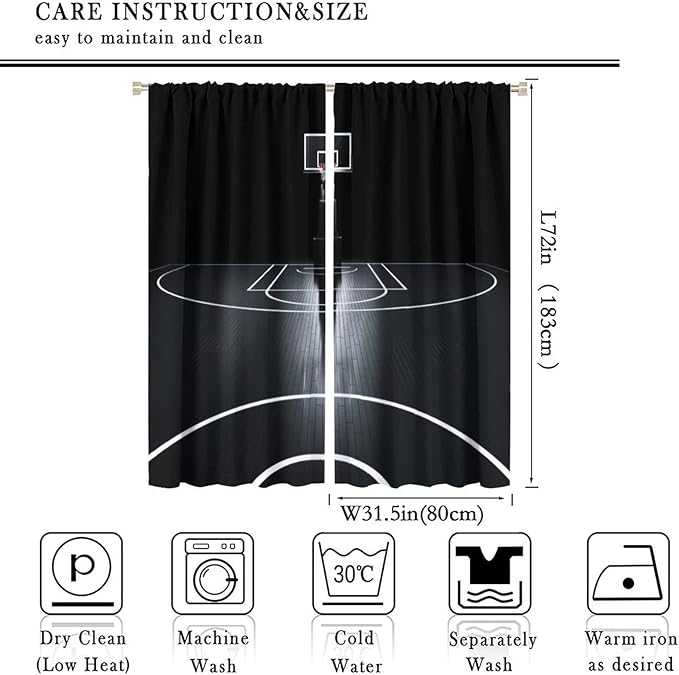 JESTRONRY Basketball Sports Curtain,Basketball Court Sports Theme Room Darkening Door Window Rod Pocket Curtain for Teen Boys Bedroom Living Room Decor W63xL72in