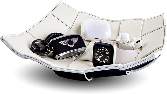 Valet Tray for Men and Women PU Leather Key Holder Bowl for Entryway Table Bedside Nightstand Desk Catchall Organizer Tray for Wallet, Watch, Key, Phone Men's Gift - 9.8" L x 9.8" W x 2" H