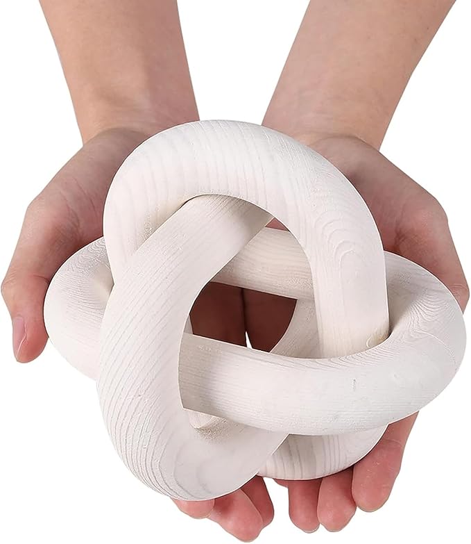 Wood Knot Decor -Coffee Table Decor Shelf Decor Table Books Hand Carved Home Decoration Boho Country Rustic Modern Shabby Chic Style Decor 3 Link Wooden Knot Chain Link Decor (White)
