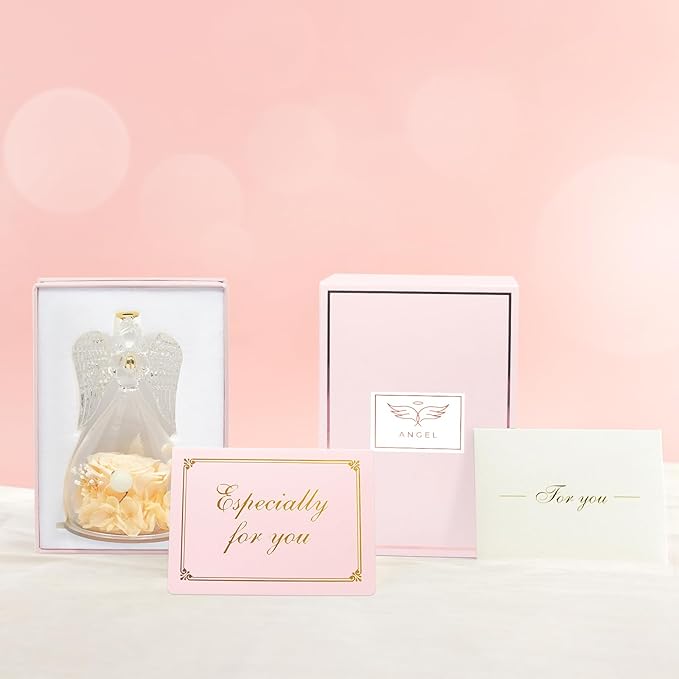 Sunia Preserved Flower Rose Gift for Women - Mother's Day Birthday Gifts for Mom Wife Grandma, Glass Angel Figurines Forever Real Roses Gifts for Her Valentine Day Thanksgiving﻿ (Champagne)