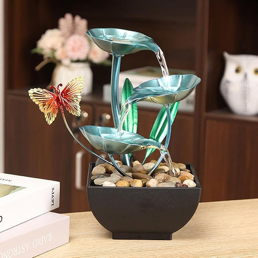 Blue B Lotus Desk Fountain - Indoor Mini Waterfall Tabletop Iron Home Decor for Office Decoration