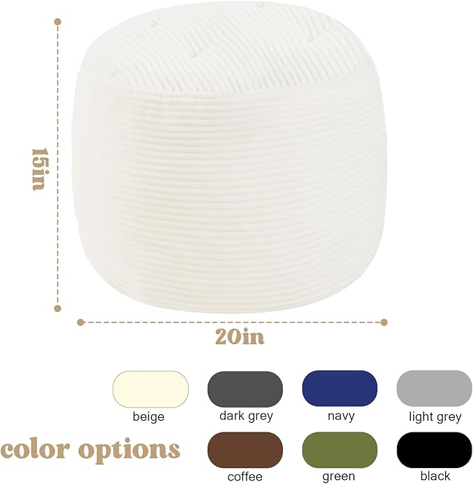 MeMoreCool Stuffed Round Pouf Ottoman Foot Rest, Floor Pouf Foot Stool with Soft Foam Chunk Filling, Round Small Ottoman Footstool Circle Footrest for Couch Living Room, Corduroy Beige