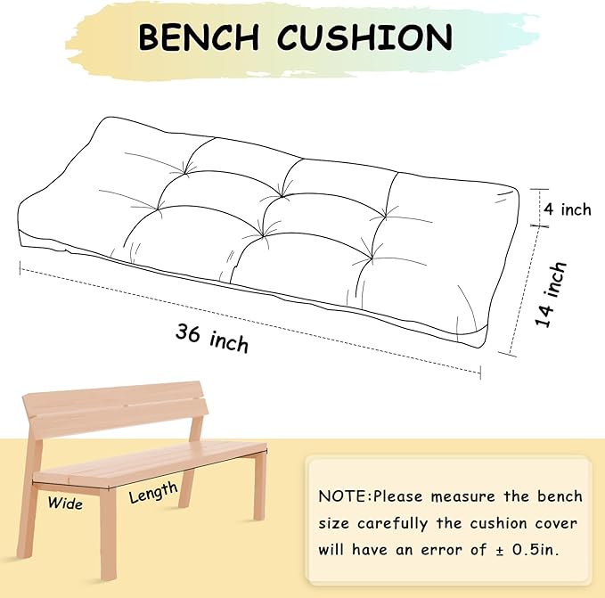 Bench Cushion 36 Inch - Polyester Brushed, High-Density Foam, Non-Slip Bottom, Soft Durable Indoor Tufted Long Seat Cushion for Window Garden Furniture (Beige Grey, 36x14x4 Inch)