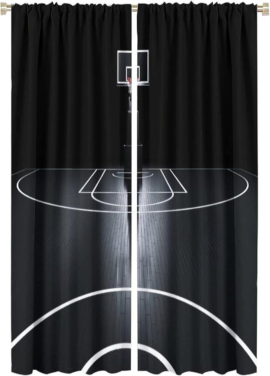 JESTRONRY Basketball Sports Curtain,Basketball Court Sports Theme Room Darkening Door Window Rod Pocket Curtain for Teen Boys Bedroom Living Room Decor W42xL63in