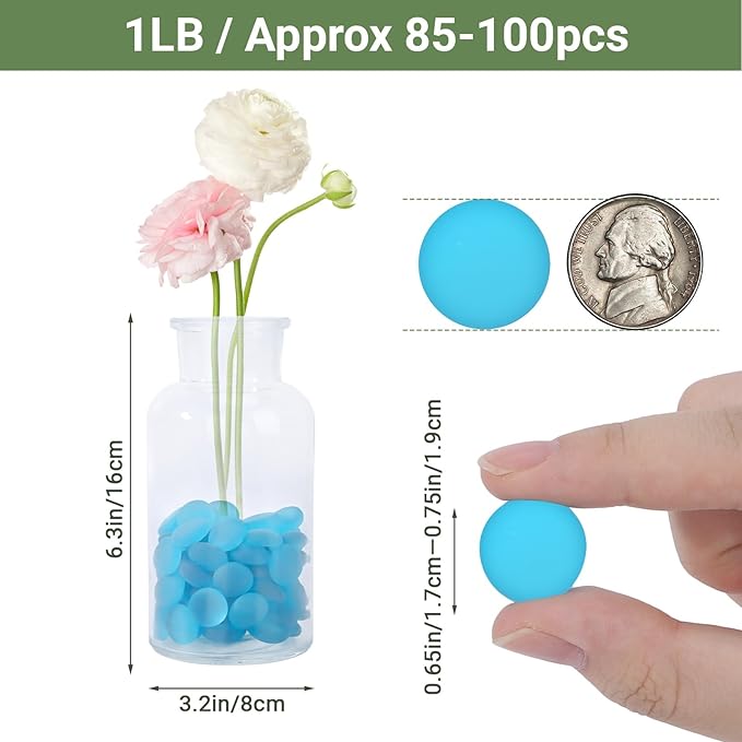 SUREAM Blue Frosted Glass Beads, 0.8LB Vase Filler Beads for Centerpieces, Flat Marbles for DIY Plant Pot Candle Bird Fountains Fish Tank