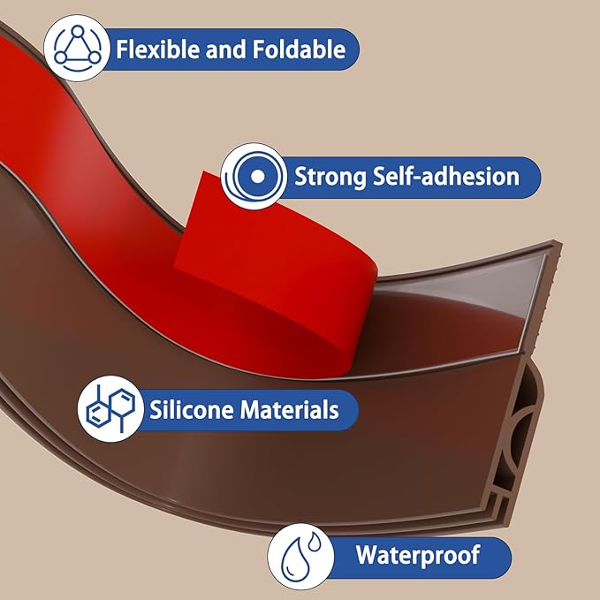 Under Door Draft Stopper, Self-Adhesive Door Sweep for Bottom of Door, Weather Stripping Doors Seal Soundproofing Insulation Strip, Doors Bottom Gap Blocker for Exterior/Interior (1M, Brown)