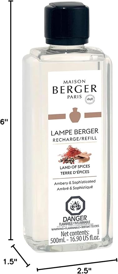 Maison Berger - Land of Spices - Lampe Berger Fragrance Refill Oil for Home Diffusers - Luxury Air Freshener with Saffron, Cinnamon & Incense Notes - 16.9 Fl Oz (500ml)