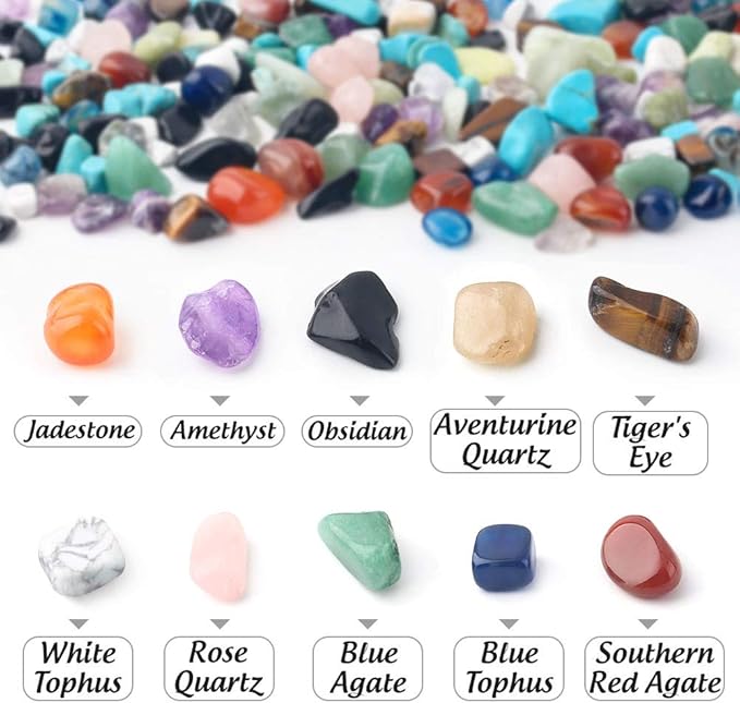 JOHOUSE Quartz Crystals, Crushed Chips Tumbled Polished Stone Beads Irregular Shaped Succulent Rocks for Plants Indoor Betta Fish Tank Gravel Vase Filler Crafts About 1lb(450g),10 Different Kinds