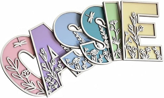 Name Sign For Nursery, Boho Nursery Sign, Family Name Signs, 3D Wall Art for Children & Kids Rooms, Baby Shower, First birthday gift (Floral)