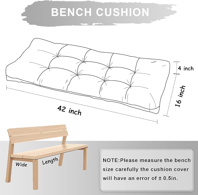 Bench Cushion 42 Inch - Luxury Chenille, High-Density Memory Foam, Non-Slip Bottom, Soft Durable Indoor Tufted Long Seat Cushion for Window Garden Furniture (Gray, 42x16x4 Inch)