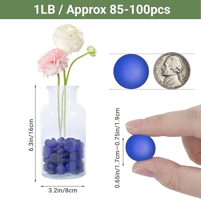 SUREAM Glass Beads for Vases, 0.8LB Deep Blue Glass Marbles Bulk for Vases, Flat Marbles for Centerpiece Decor, Table Scatter, Floral Supplies, DIY Crafts