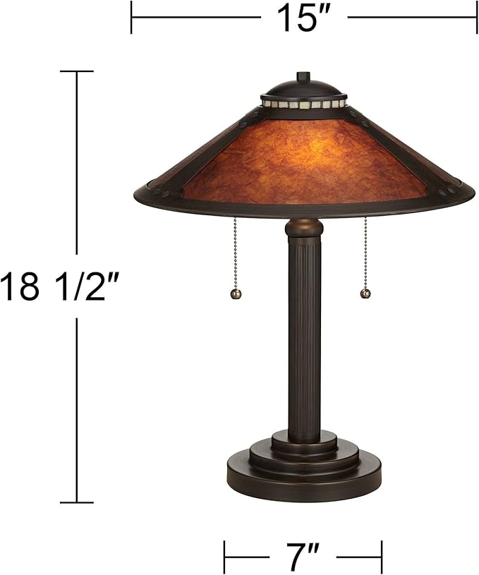 Robert Louis Tiffany Mica Collection Mission Tiffany Style Desk Table Lamps 18 1/2" High Set of 2 Art Deco Rustic Rubbed Bronze Natural Mica Shade for Bedroom House Bedside Nightstand Home Office