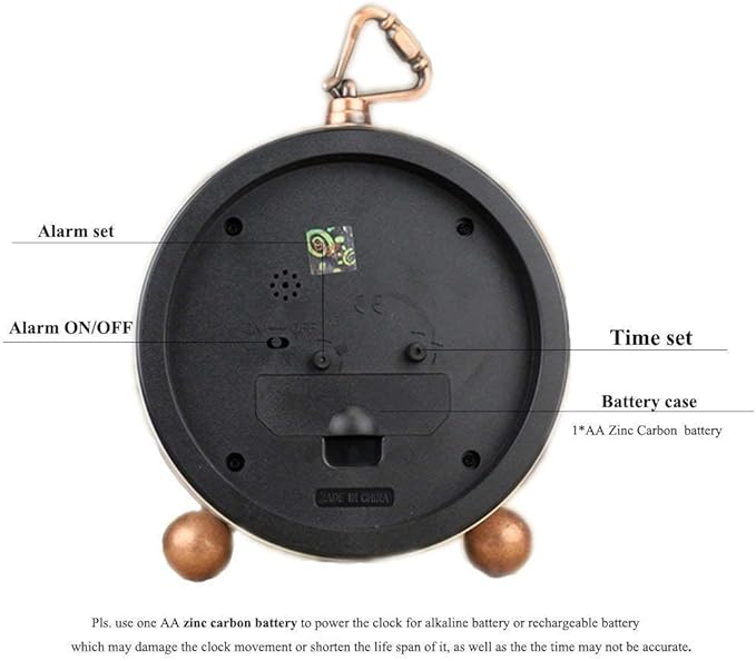 JUSTUP Table Clock, Vintage Non-Ticking Table Desk Alarm Clock Battery Operated with Quartz Movement HD Glass for Bedroom Living Room Office Desk(Butterfly)