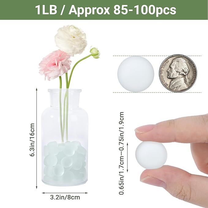 SUREAM White Marbles for Vases, 0.8LB Decorative Stones for Vases, Glass Stones for Vase Filler, Fish Tank, Fireplaces, Aquarium Decor