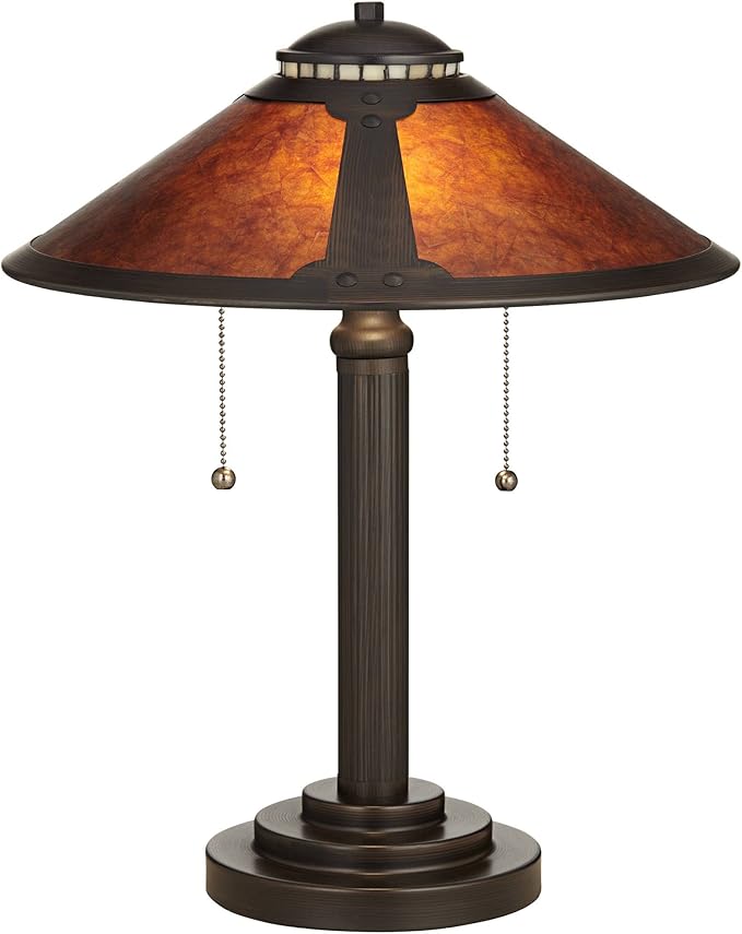 Robert Louis Tiffany Mica Collection Mission Tiffany Style Desk Table Lamps 18 1/2" High Set of 2 Art Deco Rustic Rubbed Bronze Natural Mica Shade for Bedroom House Bedside Nightstand Home Office