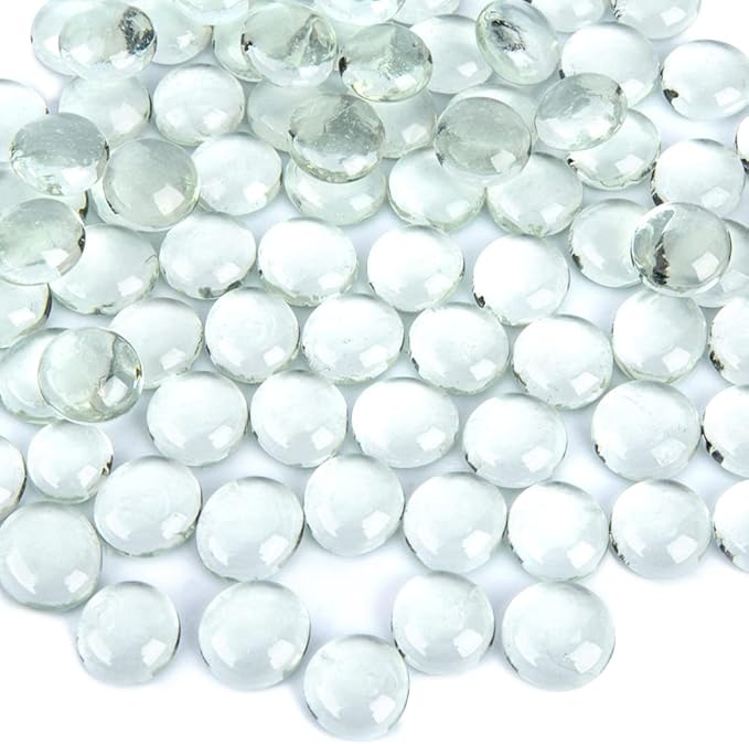 FUTUREPLUSX 5 Lb Clear Flat Glass Marbles, 500PCS Clear Flat Gems Transparent Aquarium Pebbles Vase Filler Beads Table Scatters