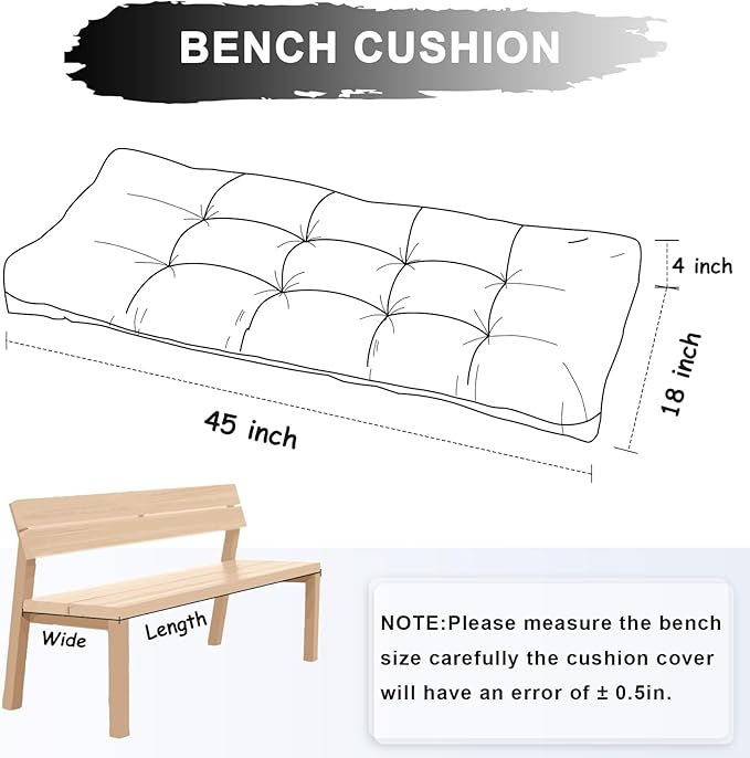Bench Cushion 45 Inch - Chenille, High-Density Memory Foam, Non-Slip Bottom, Soft Durable Indoor Tufted Long Seat Cushion for Window Garden Furniture (Black, 45x18x4 Inch)