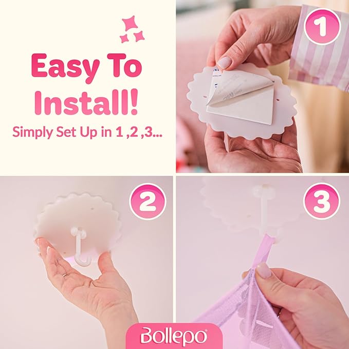 Bollepo Bed Canopy for Girls Bed with Glowing Stars - Princess Room Decor, Ceiling Net to Cover Toddler | Full, Twin Size Kids Bed, Fire Retardant Fabric (White - Stars)