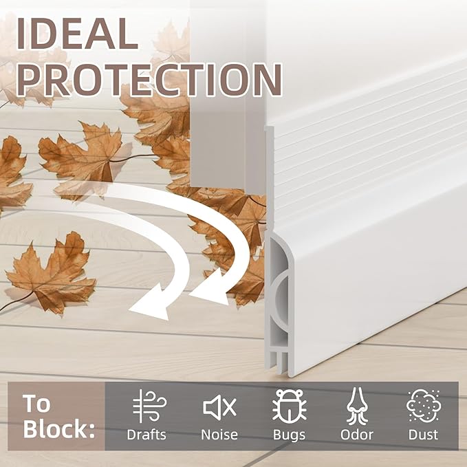 Door Draft Stopper,Under Door Draft Stopper,Door Sweeps Bottom of Door,Weather Stripping Door Seal,Door Soundproofing Under Door Gap Filler Weather Stripping Seal Door Insulation (78"",White)