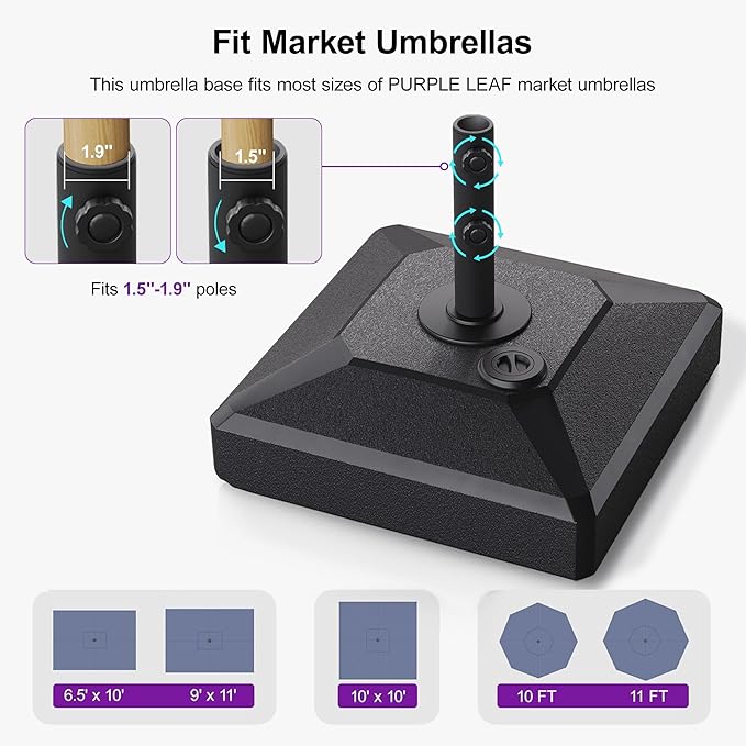 PURPLE LEAF Patio Market Umbrella Base PL245ML Outdoor Table Umbrellas Stand Weighted Square Base, 21.65" x 21.65"