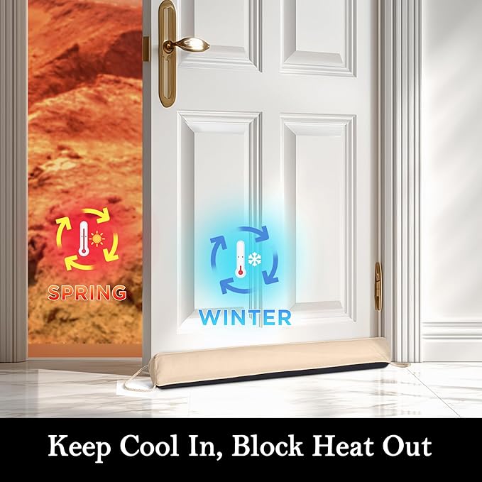 Sunolga 36" Door Draft Stopper Blocks Hot Cold Air with Removable Washable Cover for Gaps Up to 3", All-Season Noise and Wind Seal for The Bottom of Door and Window, Beige