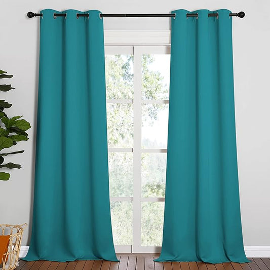 NICETOWN Room Darkening Curtains 95 inch Length 2 Panels, Thermal Insulated Grommet Blackout Curtains for Modern Casual Elegant Bedroom Kids Room Theme Decoration (Peacock Teal, 2 Pieces, W42)
