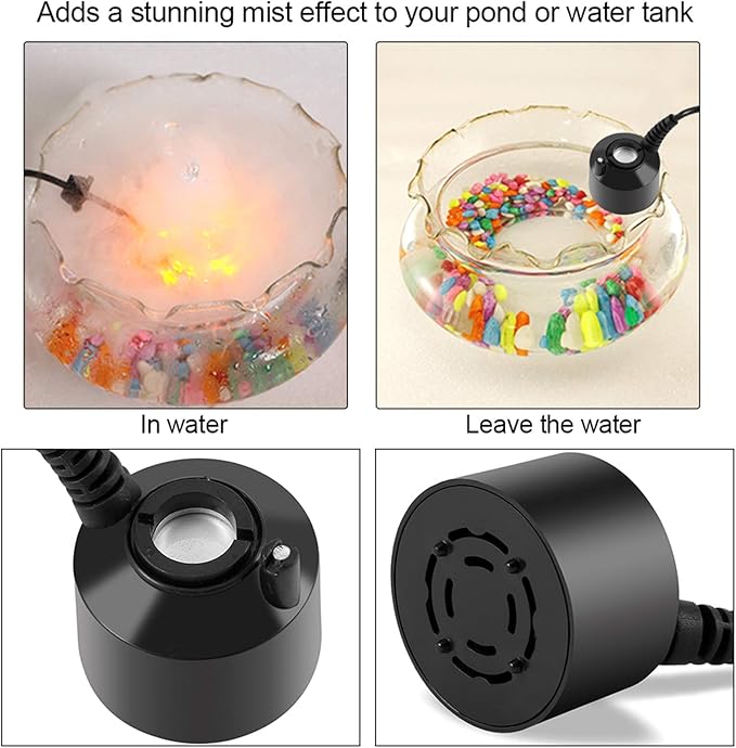 Mist Maker, Ultrasonic Water Fountain Pond Fogger Mini Mister Fog Machine Atomizer Air Humidifier Indoor Foggers Halloween Christmas Party Water Feature Rockery Fish Tank Vase Christmas Birdbath Decor