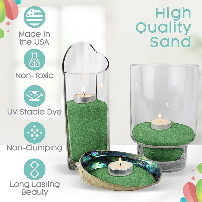 Emerald Green Unity Sand, 1 LB (16 oz), Colored for Weddings, Vase Filler, Home Décor, Crafts, and More