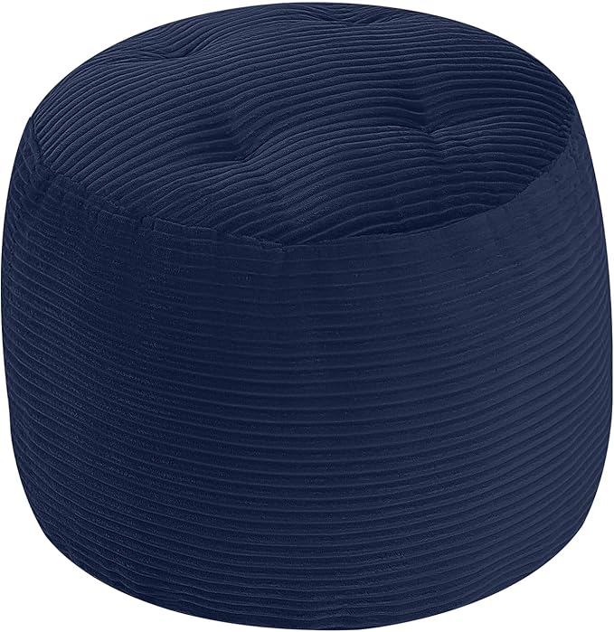 MeMoreCool Stuffed Round Pouf Ottoman Foot Rest, Floor Pouf Foot Stool with Soft Foam Chunk Filling, Round Small Ottoman Footstool Circle Footrest for Couch Living Room, Corduroy Navy