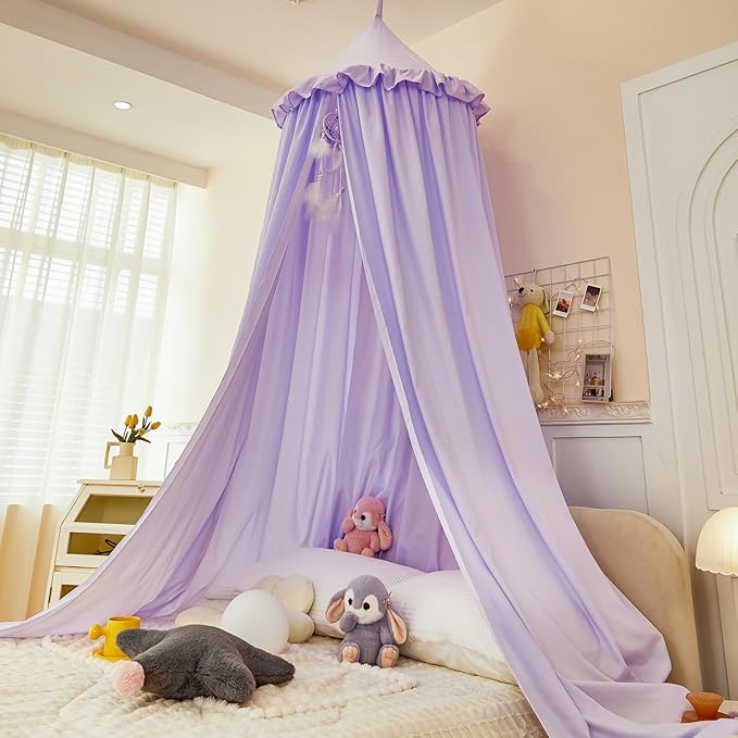 dix-rainbow Princess Decor Canopy for Kids Bed, Soft and Durable Bed Canopy for Girls Room Tent Canopy Dreamy Mosquito Net Bedding, Children Reading Nook Canopies Indoor (Purple)