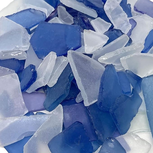 Tumbler Home Sea Glass for Crafts, Decor & Vase Filler, 25oz Frosted Blue & White Seaglass Pieces, Recycled Beach Glass in Bulk and Smooth Seaglass for DIY Art, Coastal Decor, and Jewelry Making