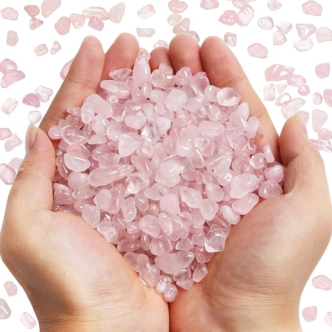 QICQDRAM Dyeing Rose Quartz Crystal Chips Bulk 0.9 Lb/405g Crystal Tumbled Stone Decorative Pebbles for Home Decoration & Fish Turtle Tank, Vase Filler, Plants Decor