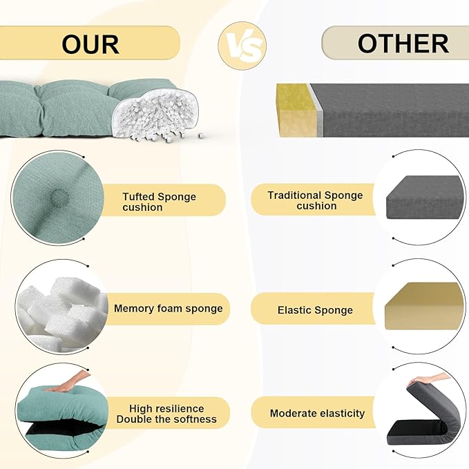 Bench Cushion 36 Inch - Polyester Brushed, High-Density Foam, Non-Slip Bottom, Soft Durable Indoor Tufted Long Seat Cushion for Window Garden Furniture (Light Green, 36x14x4 Inch)