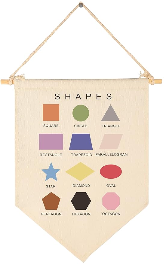 Shapes Learning-Sign Above Crib-Flag Wall Decor Gifts for Baby Boys Girls Kids-Canvas Hanging Pennant Banner Wall Decor Gifts for Nursery Classroom Baby Room Playroom Homeschool Reading Room Bedroom