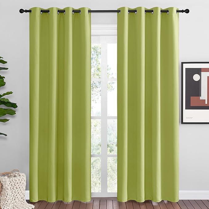 NICETOWN Fresh Green Blackout Curtains 86 inches Length for Living Room, 2 Panels, 55" Wide, Thermal Insulated Long Drapes for Large Window