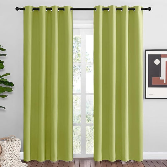 NICETOWN Fresh Green Blackout Curtains 86 inches Length for Living Room, 2 Panels, 55" Wide, Thermal Insulated Long Drapes for Large Window