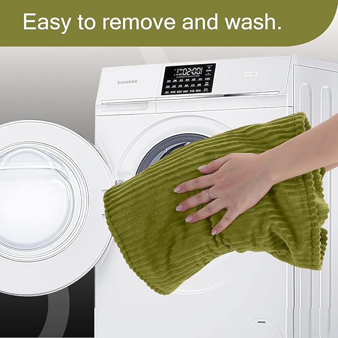 MeMoreCool Square Stuffed Pouf Ottoman Foot Rest, Corduroy Floor Pouf Foot Stool with Foam Chunk Filling, Soft Stuffed Ottoman Footrest for Living Room, Green