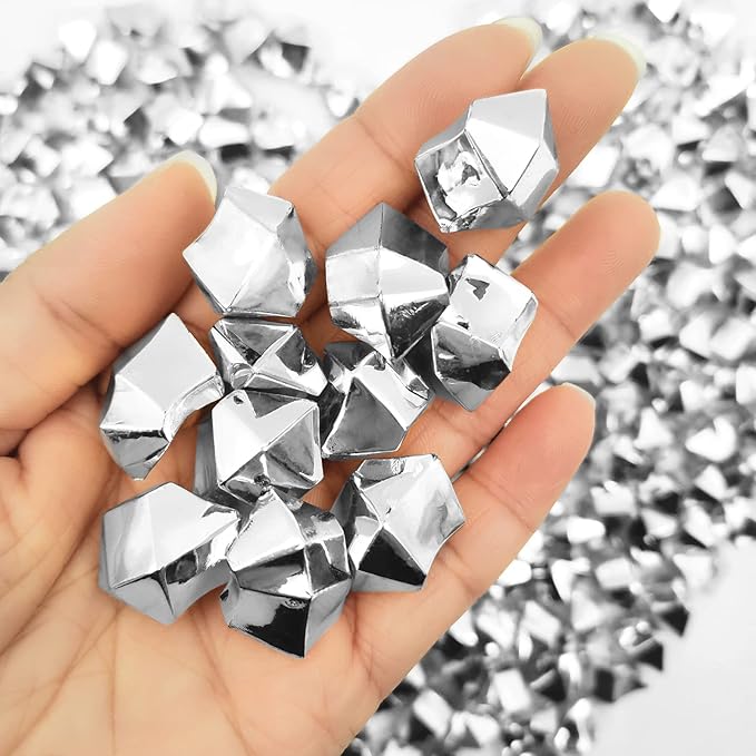 Acrylic Vase Fillers 16 * 22mm 250 PCS, Silver Fake Ice Cubes, Acrylic Ice Cubes Clear Rocks Fake Diamonds Clear Acrylic Vase Filler