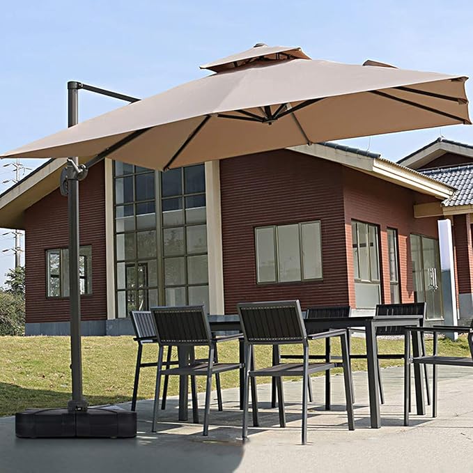 Tangkula Cantilever Offset Patio Umbrella Base Weight Stand with Wheels, 260lbs Wet Sand Filled Weight, Square Heavy Duty Outdoor Umbrella Base Plate w/Crossbar, Umbrella Stand Base