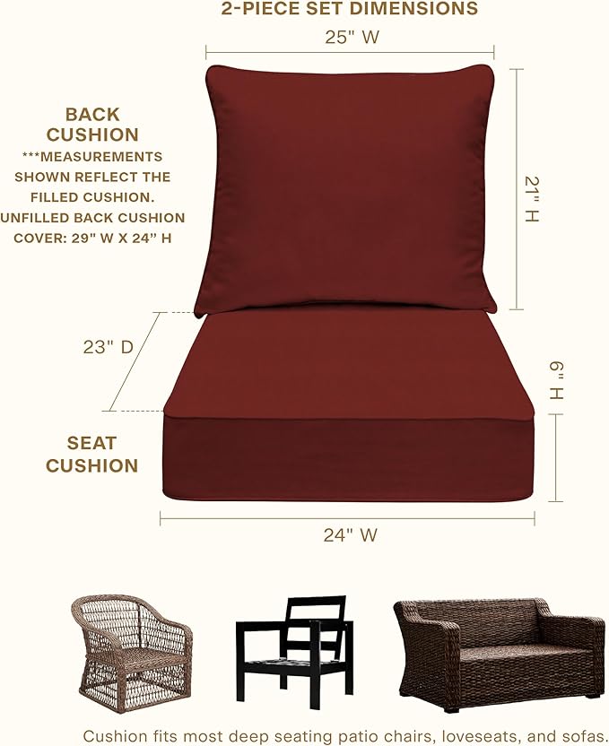 Honeycomb Outdoor Deep Seat, 24 x 23, Textured Solid Henna Chair Cushion for Patio Furniture